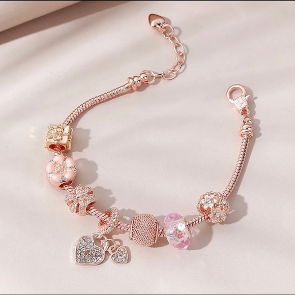 Rose Gold Heart Drop Charm Bracelet - Picture 3 of 5